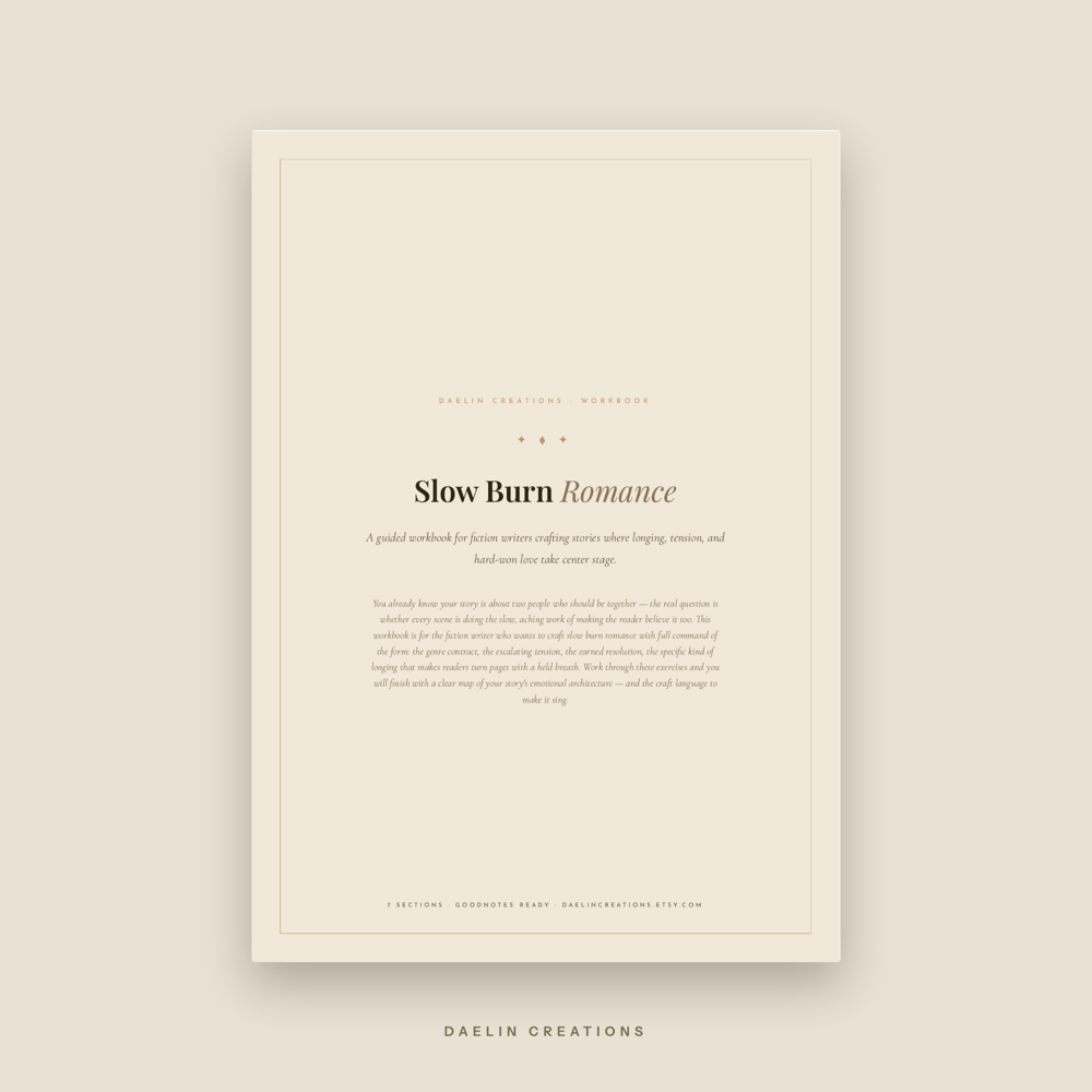 Slow Burn Romance Writing Workbook — Fiction Writer Guided Workbook PDF for